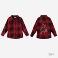 Letter Print Buffalo Plaid Family Matching Long-sleeve Button Placket Shirts Red