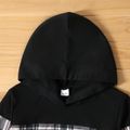 2-piece Kid Boy Plaid Colorblock Hoodie Sweatshirt and Pants Casual Set Black