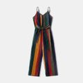 Colorful Stripe Cami Belted Jumpsuit for Mom and Me Multi-color