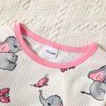 2-piece Toddler Girl Elephant Butterfly Print Long-sleeve Ribbed Top and Ruffled Corduroy Overalls Set Light Pink