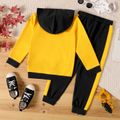 2-piece Kid Boy Letter Print Colorblock Hoodie Sweatshirt and Pants Set Yellow