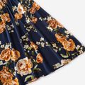 Family Matching All Over Floral Print Long-sleeve Midi Dresses and Color Block Polo Shirts Sets Dark Blue