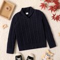 Kid Boy Cable Knit Lapel Collar Sweater Deep Blue