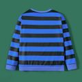 Kid Boy Christmas Letter Deer Print Stripe Pullover Sweatshirt Blue