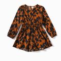 Allover Leopard Print Long-sleeve Romper Shorts for Mom and Me Brown