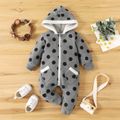 100% Cotton Baby All Over Polka Dots Fleece Lined Long-sleeve Hooded Jumpsuit Grey