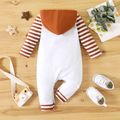 Thanksgiving Day Turkey and Letter Print Baby Striped Long-sleeve  Cotton Hooded Jumpsuit Coffee