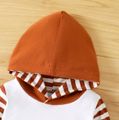 Thanksgiving Day Turkey and Letter Print Baby Striped Long-sleeve  Cotton Hooded Jumpsuit Coffee