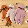 Baby Solid Button Down Long-sleeve Hooded Jumpsuit with Pockets Grey image 2