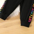 2pcs Baby Boy Letter Print Long-sleeve Color Block  Hoodie and Trousers Set Black