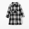 Family Matching Stripe Long-sleeve Button Placket Dresses and Shirts Sets Black/White