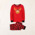 Christmas Reindeer and Red Plaid Print Family Matching Long-sleeve Pajamas Sets (Flame Resistant) Red