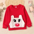 Kid Girl Cute Animal Embroidered Ear Design Pullover Sweatshirt Red