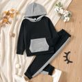 2-piece Kid Boy Colorblock Pocket Design Hoodie Sweatshirt and Pants Set Black