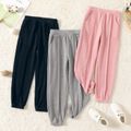 Kid Girl Elasticized Casual Solid Color Pants with Pocket Pink