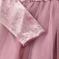 Kid Girl Solid Color Velvet Mesh Splice Long-sleeve Dress Pink