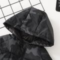 Kid Boy Camouflage Print Zipper Hooded Thicken Overcoat Black