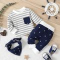 3pcs Baby 95% Cotton Long-sleeve Striped Pullover Set Dark Blue image 1