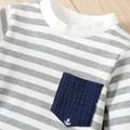 3pcs Baby 95% Cotton Long-sleeve Striped Pullover Set Dark Blue image 4