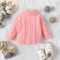 Baby Solid Turtleneck Long-sleeve Cable Knit Sweater Pink image 1