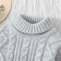 Baby Solid Turtleneck Long-sleeve Cable Knit Sweater Grey image 3