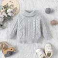 Baby Solid Turtleneck Long-sleeve Cable Knit Sweater Grey image 1