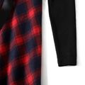 Family Matching Contrast Plaid Long-sleeve Dresses and T-shirts Sets redblack