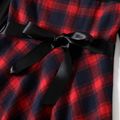 Family Matching Contrast Plaid Long-sleeve Dresses and T-shirts Sets redblack image 4