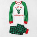 Christmas Green Plaid Deer and Letter Print Family Matching Raglan Long-sleeve Pajamas Sets (Flame Resistant) Green/White