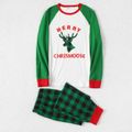 Christmas Green Plaid Deer and Letter Print Family Matching Raglan Long-sleeve Pajamas Sets (Flame Resistant) Green/White