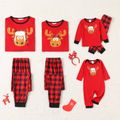 Christmas Reindeer and Red Plaid Print Family Matching Long-sleeve Pajamas Sets (Flame Resistant) Red