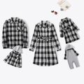 Family Matching Stripe Long-sleeve Button Placket Dresses and Shirts Sets Black/White