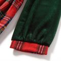 Christmas Velvet Bowknot Long-sleeve Splicing Red Plaid A-line Dress for Sister and Me ColorBlock
