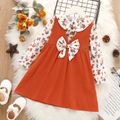 2-piece Toddler Girl Floral Print Doll Collar Button Design Long-sleeve Blouse and Bowknot Design Overall Dress Set Red