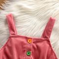 2-piece Toddler Girl Stripe Long-sleeve Tee and Button Design Pink Overall Dress Set Pink