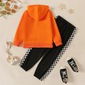 2-piece Kid Boy Plaid Colorblock Zipper Hooded Jacket and Pants Set Orange