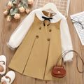 Toddler Girl Doll Collar Bowknot Design Mesh Long-sleeve Khaki Dress Khaki image 1