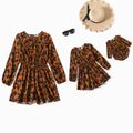 Allover Leopard Print Long-sleeve Romper Shorts for Mom and Me Brown