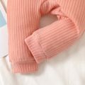 Baby Girl Cartoon Cat Pattern Solid Long-sleeve Hooded Ribbed Jumpsuit Pink