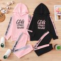 2-piece Kid Girl Letter Print Colorblock Hoodie Sweatshirt and Pants Casual Set Black image 2