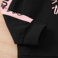 2-piece Kid Girl Letter Print Colorblock Hoodie Sweatshirt and Pants Casual Set Black image 5