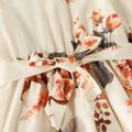 Family Matching Allover Floral Print Long-sleeve Belted Dress and Stripe Print T-shirts Sets Darkorangered