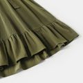 Family Matching 100% Cotton Army Green Long-sleeve Shirt Dresses and Striped T-shirts Sets Army green