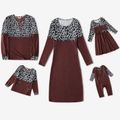 Family Matching Contrast Leopard Long-sleeve Dresses and Top Sets Cameo brown