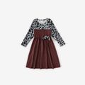 Family Matching Contrast Leopard Long-sleeve Dresses and Top Sets Cameo brown