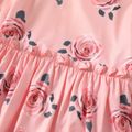 2-piece Kid Girl Floral Print Mock Neck Long-sleeve Peplum Top and Leggings Set Pink
