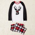 Christmas Reindeer and Letter Print Family Matching Raglan Long-sleeve Plaid Pajamas Sets (Flame Resistant) Black/White/Red image 2