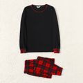 Christmas Black Family Matching Long-sleeve Red Plaid Pajamas Sets (Flame Resistant) Black