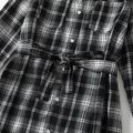 Family Matching Gingham Long-sleeve Dresses and Shirts Sets Black/White