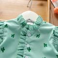 Toddler Girl Ruffle Collar Polka dots/Cactus Print Button Design Long-sleeve Dress Green